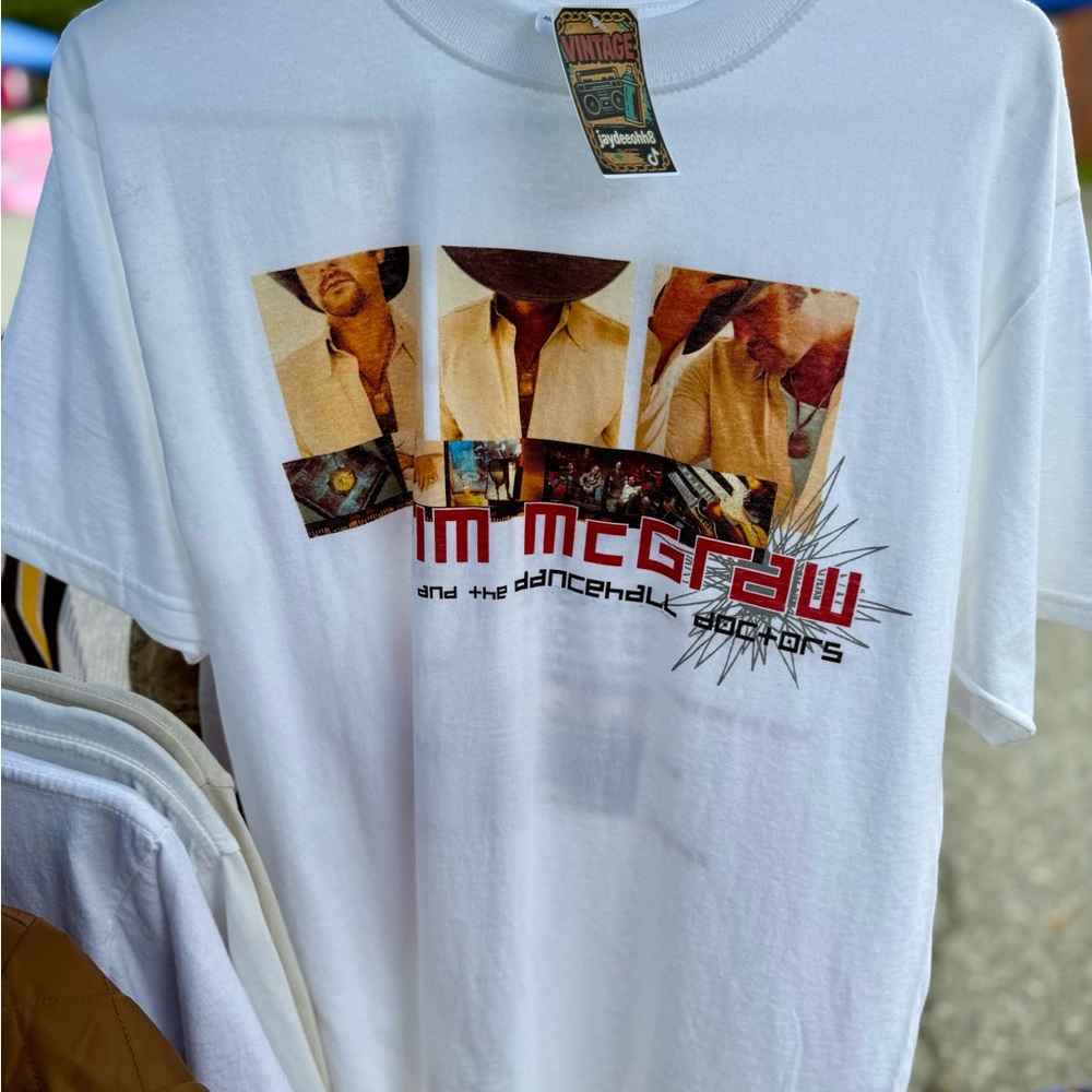 Vintage White Tee with Red and Brown Graphic